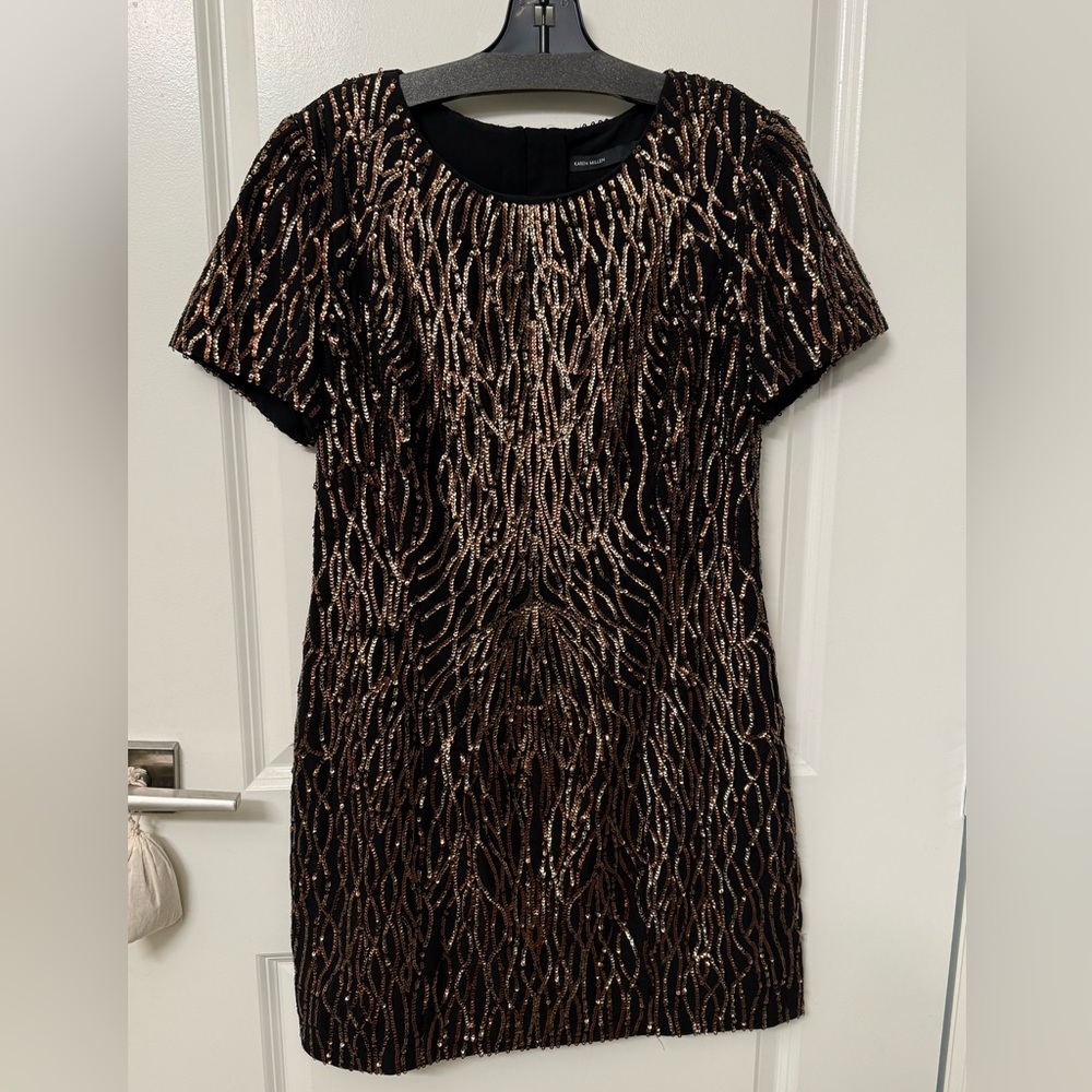 NWOT - Karen Millen Black Dress with Gold and Bronze Sequins - Size 10